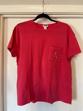 PINK Victoria's Secret bright pink Pocket Tee with Cherry Embroidery